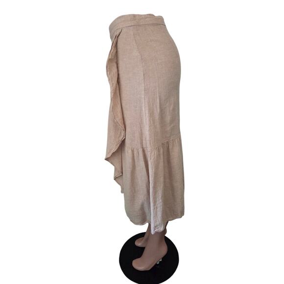 Madewell Linen-Blend Ruffle-Wrap Midi Skirt Women's‎ Size 0 Earthen Sand Neutral - Picture 3 of 7